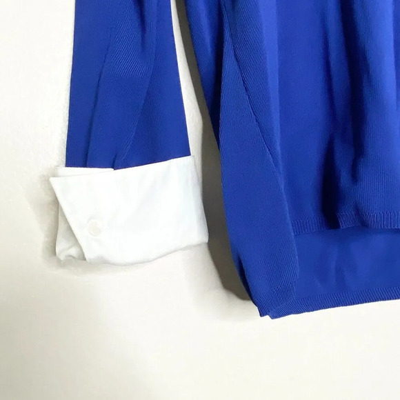 Talbots Blue White White Faux Layered Sweater Blouse Size L Long Sleeve Cuffs - Picture 5 of 11